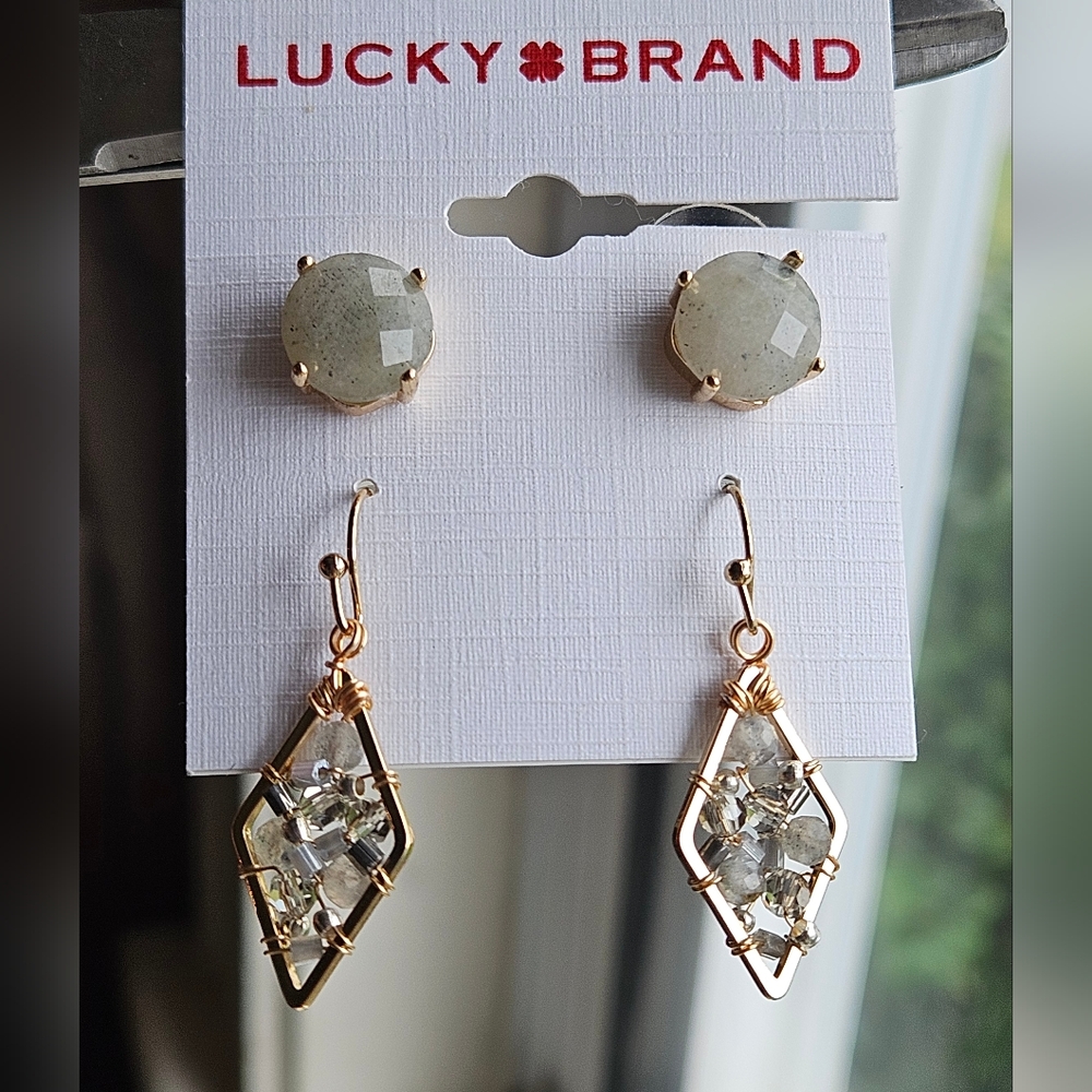 Lucky Brand green stone earring set